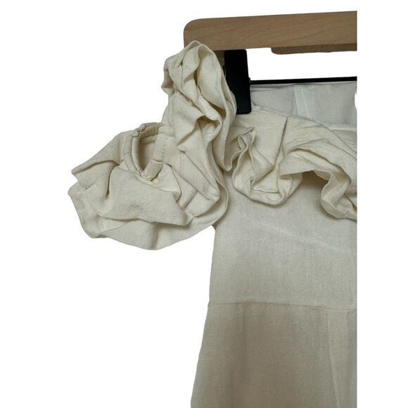 by the way. Ruffled Off-Shoulder Cream Mini Dress - Picture 7 of 11
